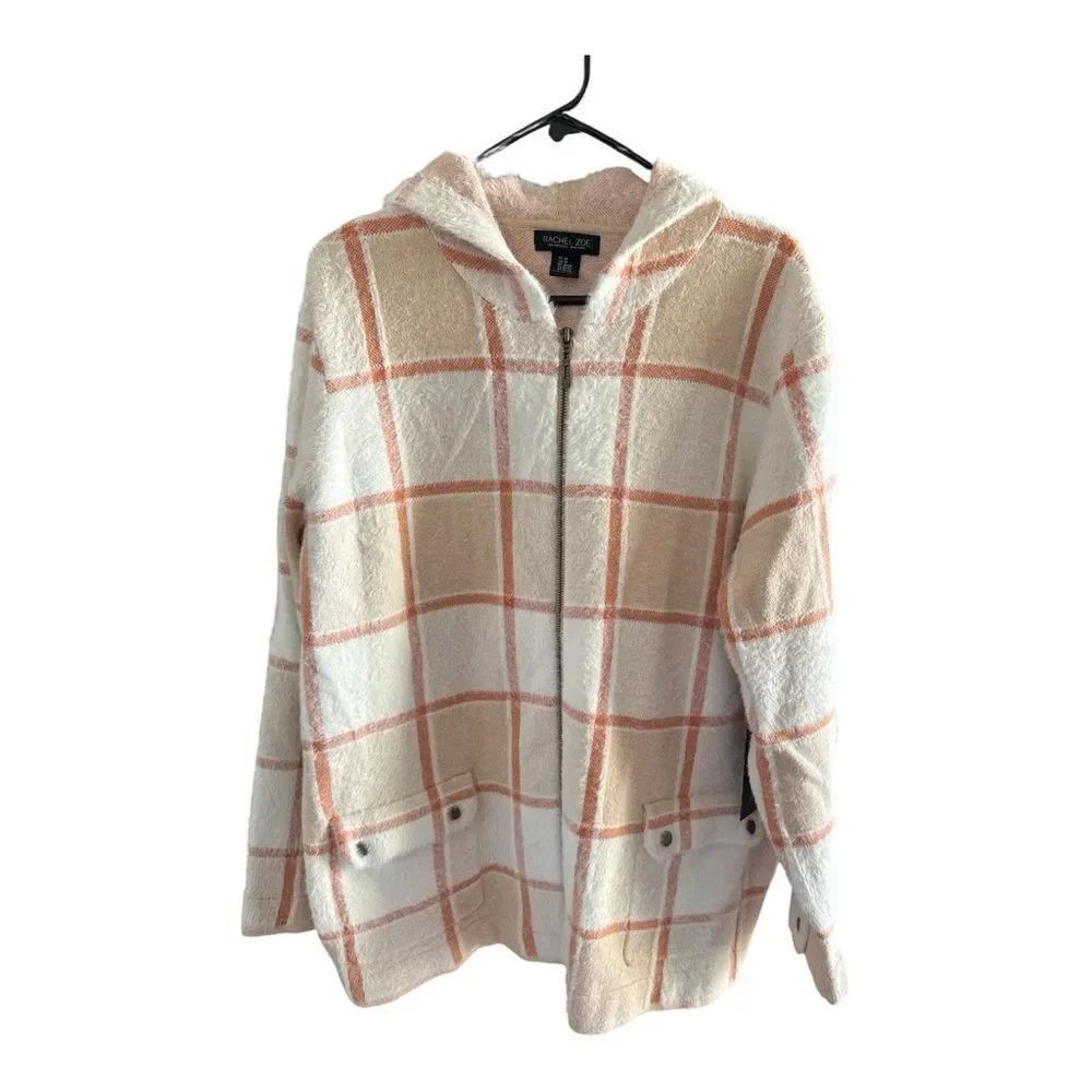 Rachel & Zoe Plaid Hooded Jacket Sweater with Button Details 3X Casual Cozy
